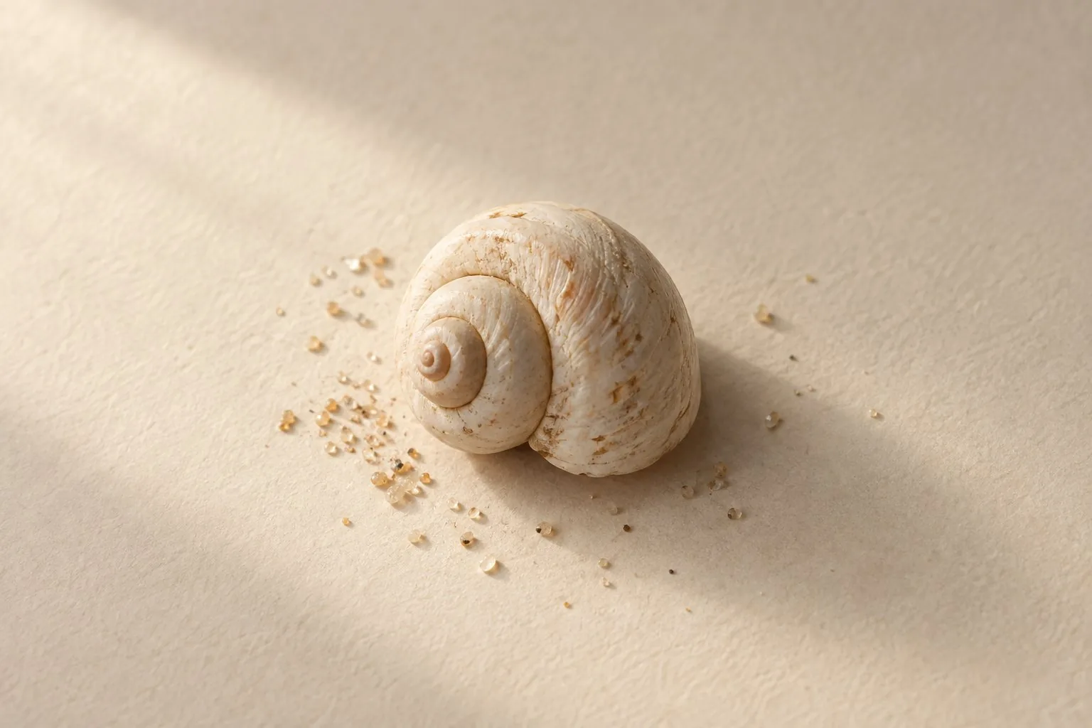 Un coquillage pâle et quelques grains de sable